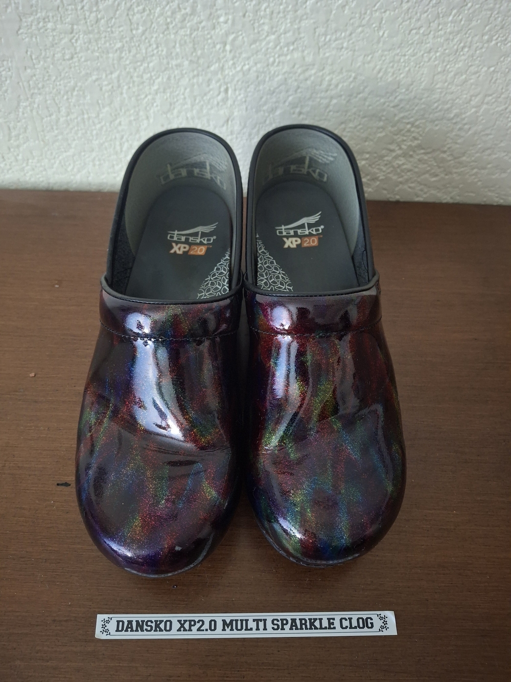 Dansko Multi Sparkle Slip-On Clog in Iridescent Red and Purple